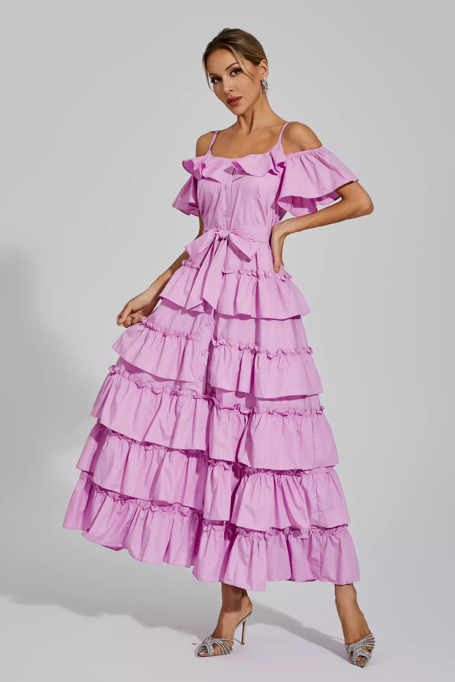 Congreve Purple Tiered Slip Dress