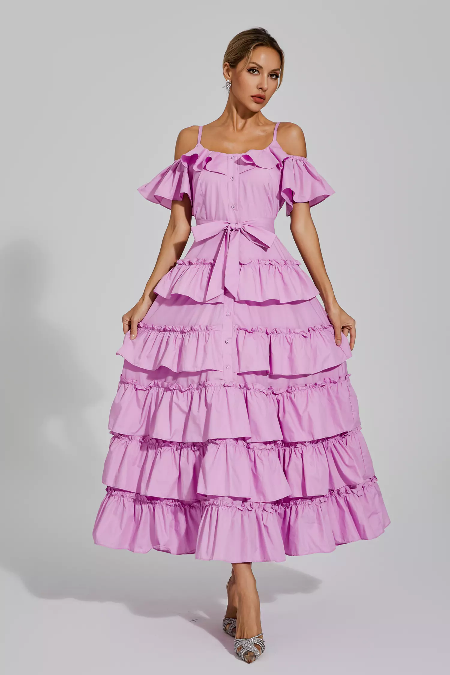 Congreve Purple Tiered Slip Dress