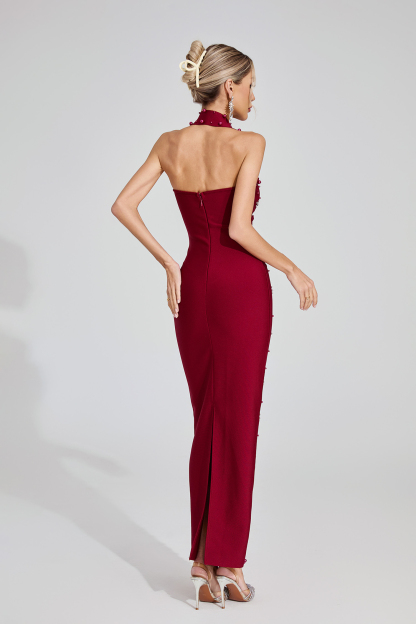  Rae Red Halter Maxi Dress