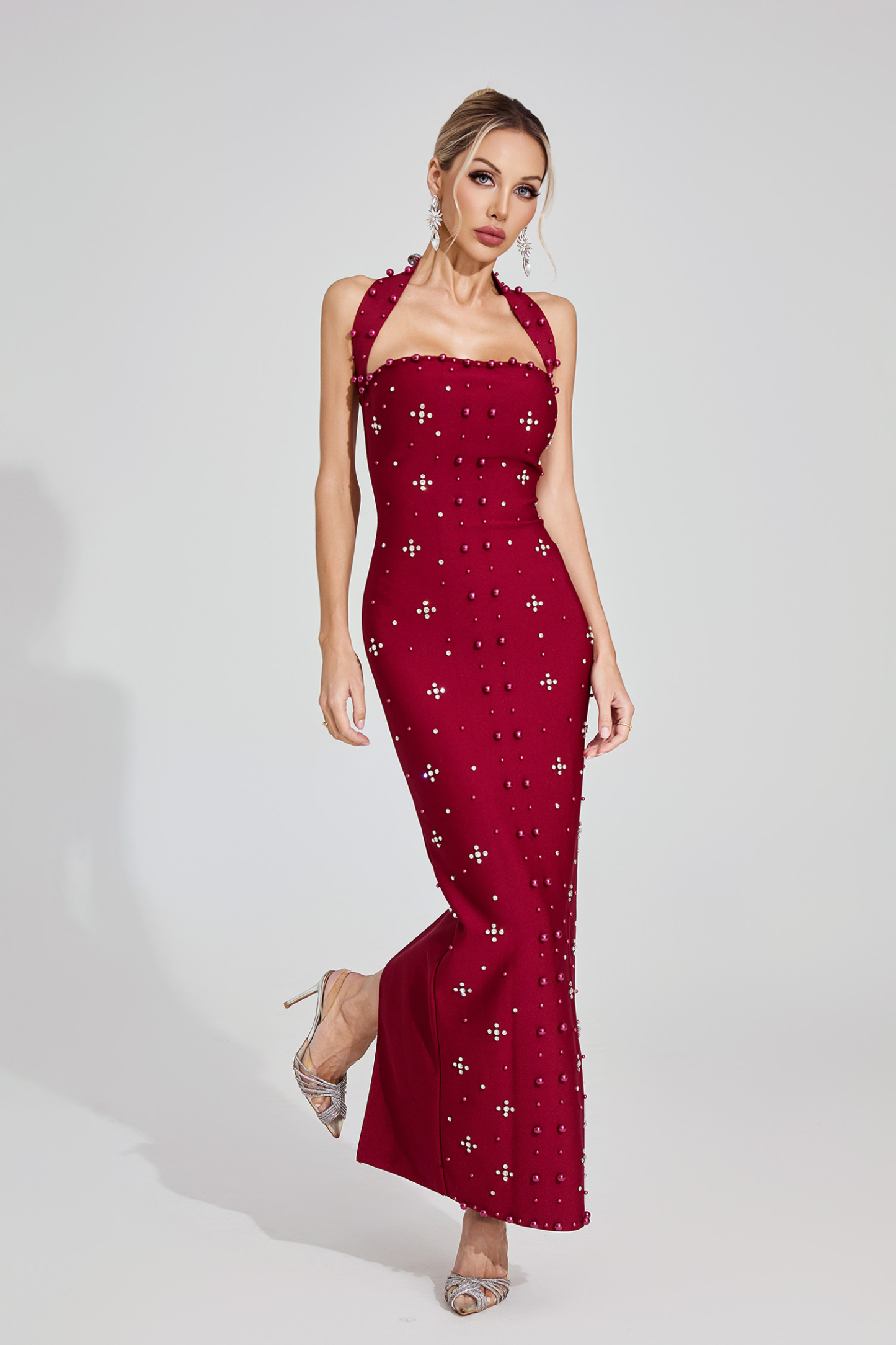  Rae Red Halter Maxi Dress