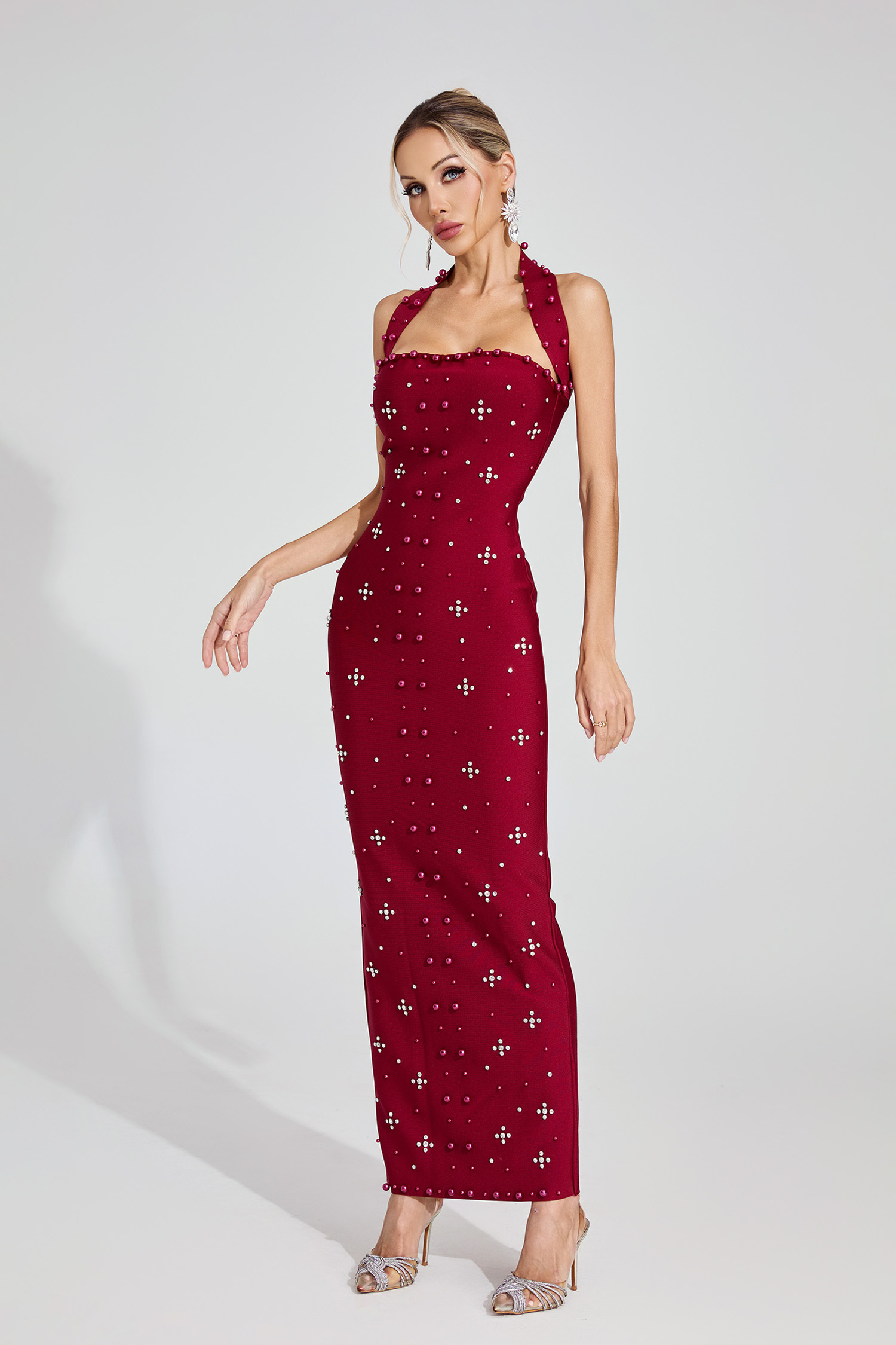  Rae Red Halter Maxi Dress
