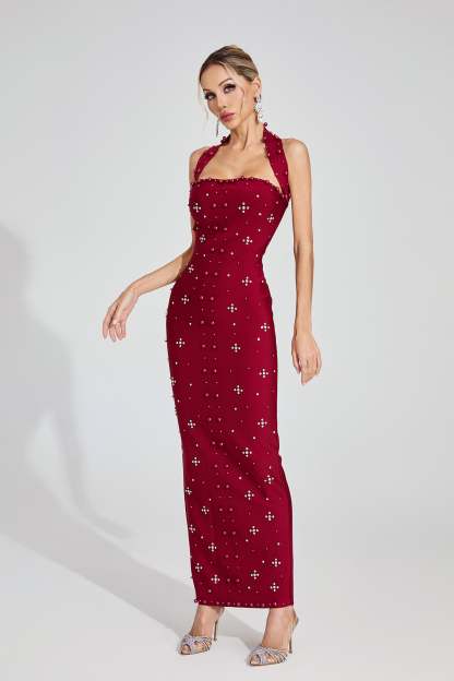  Rae Red Halter Maxi Dress