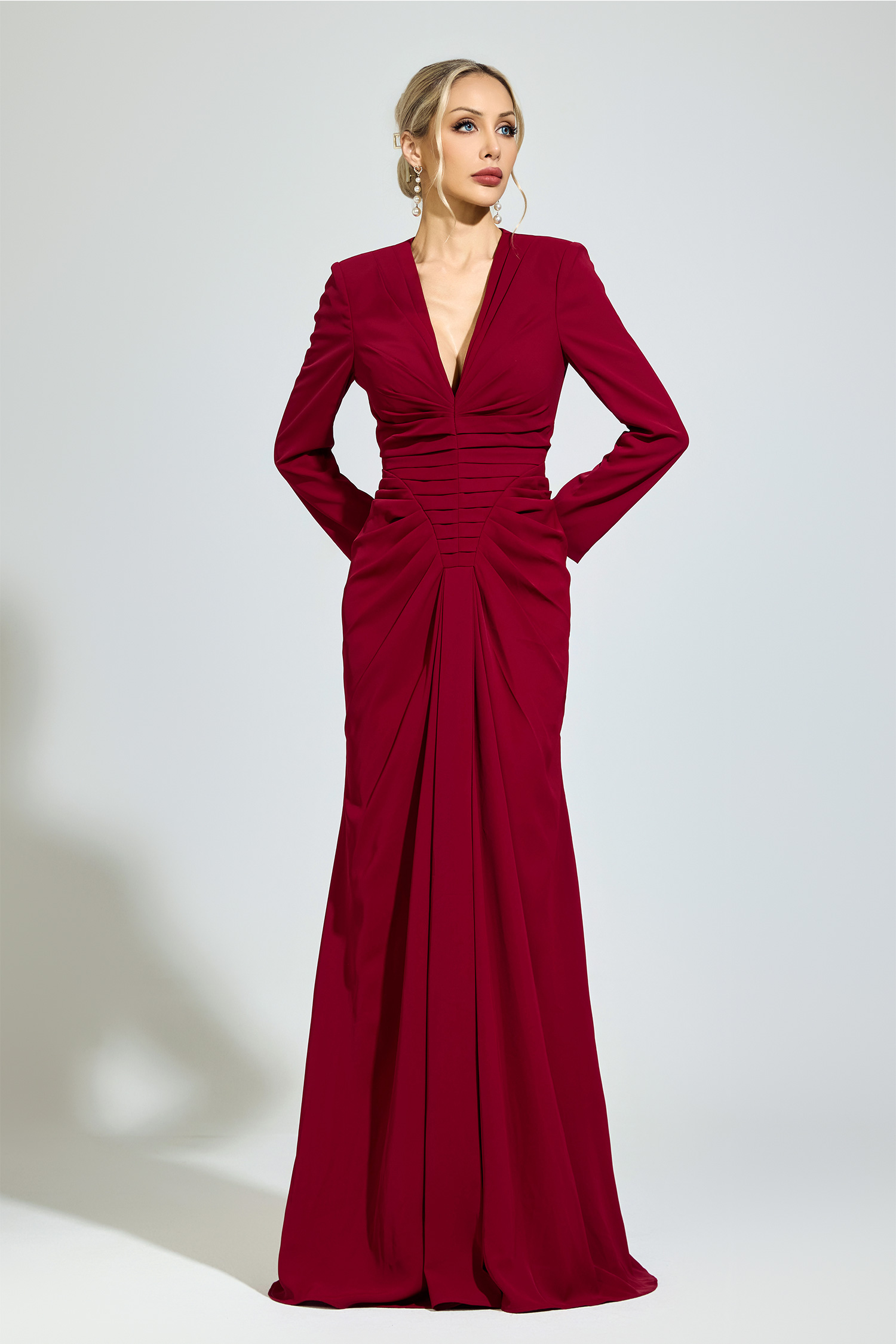 Zeno Red Ruched Formal Dress