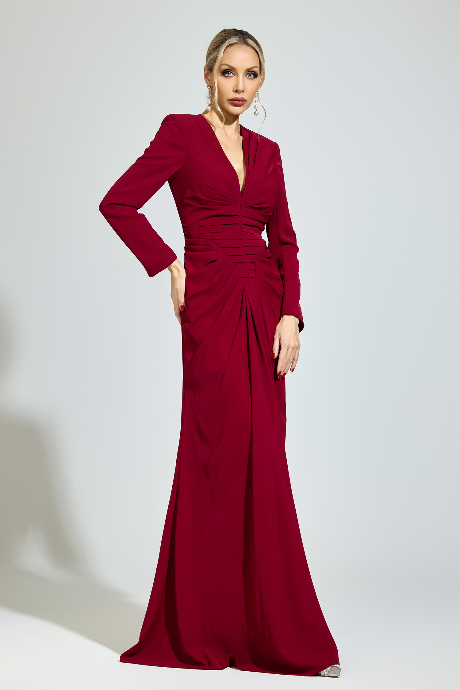 Zeno Red Ruched Formal Dress