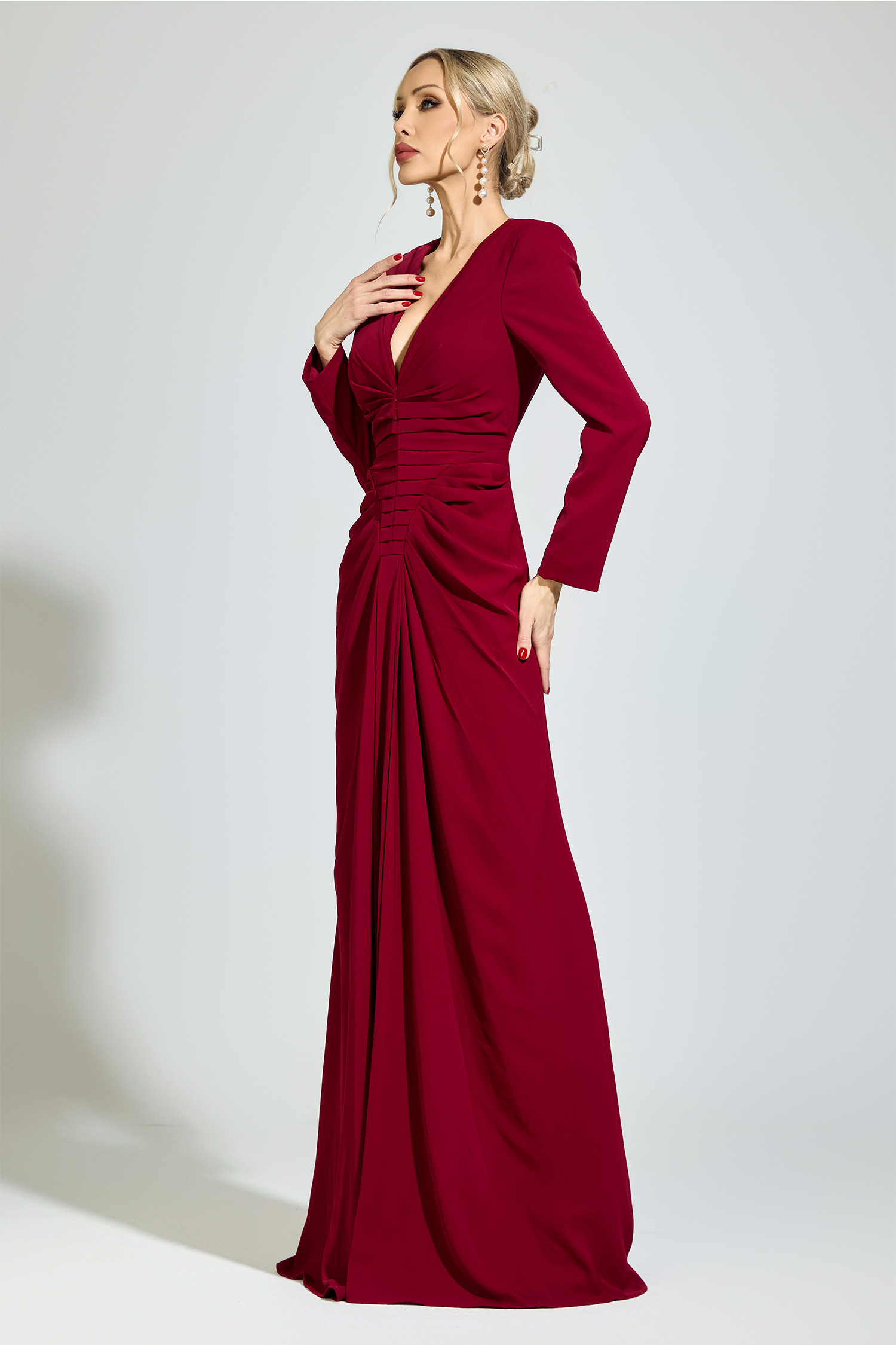 Zeno Red Ruched Formal Dress