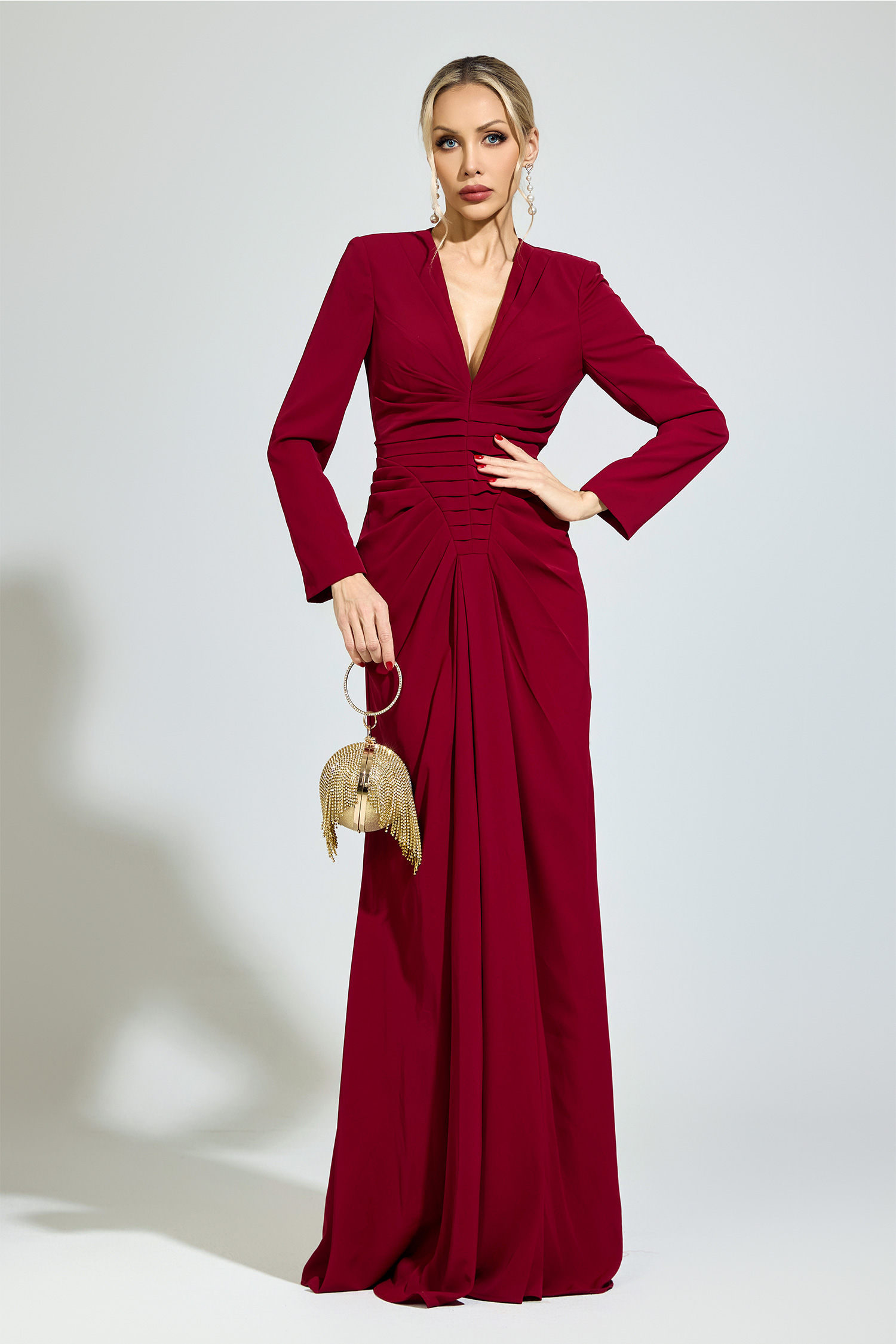 Zeno Red Ruched Formal Dress