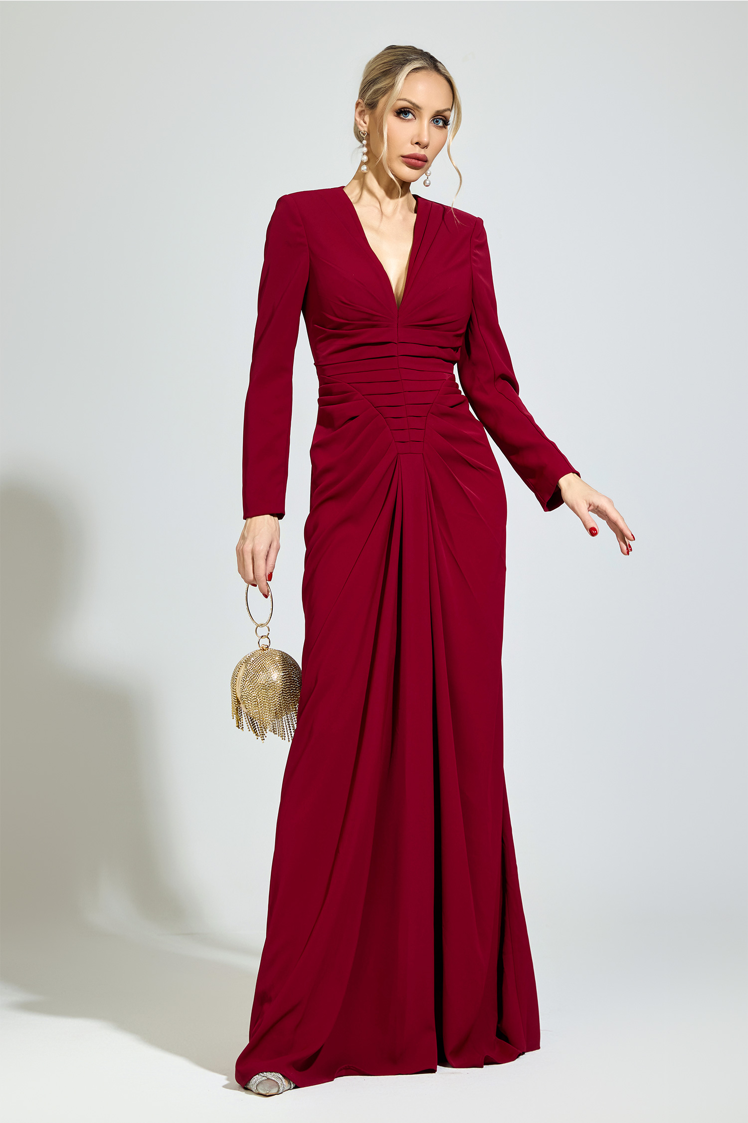 Zeno Red Ruched Formal Dress