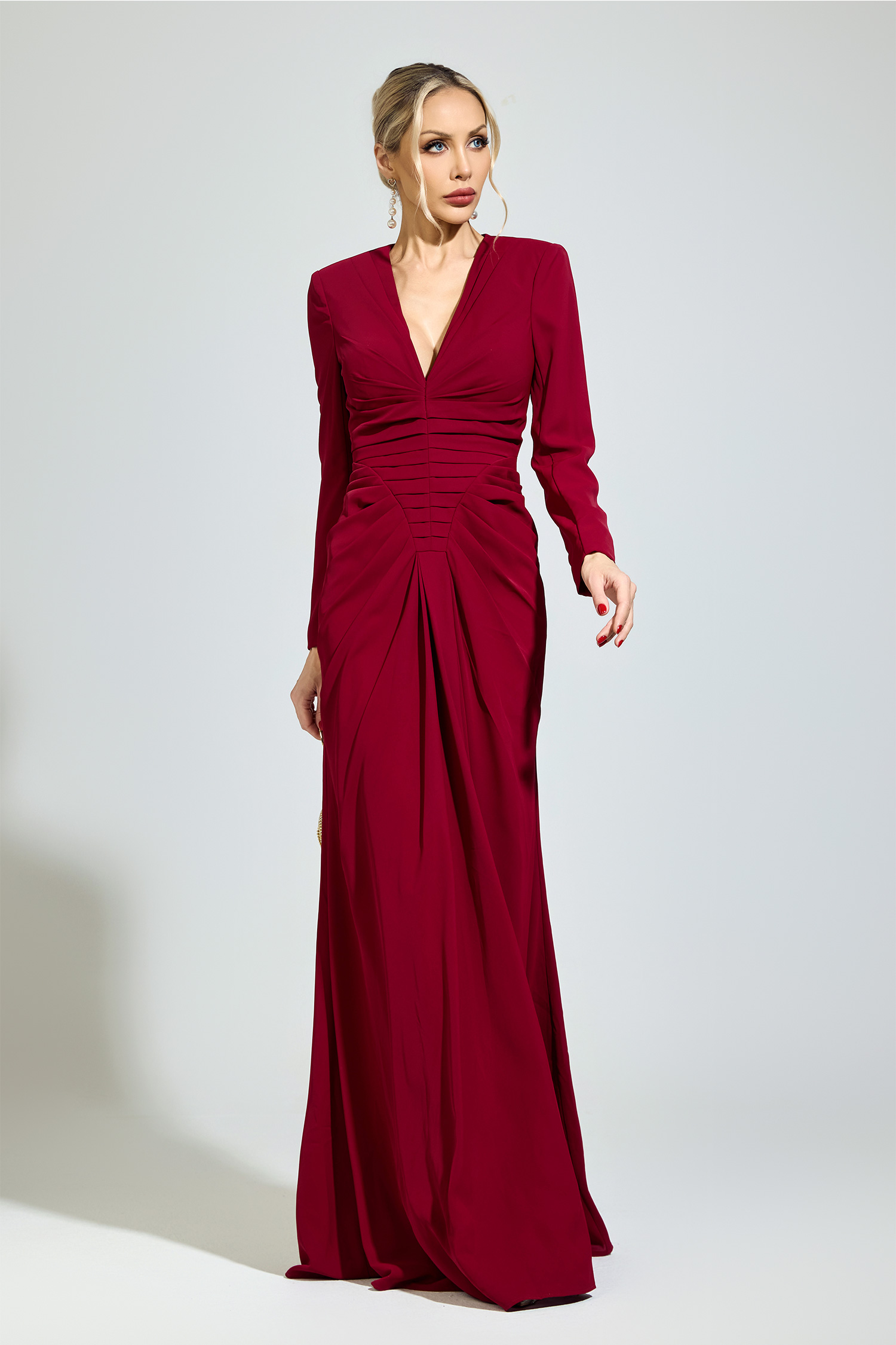 Zeno Red Ruched Formal Dress