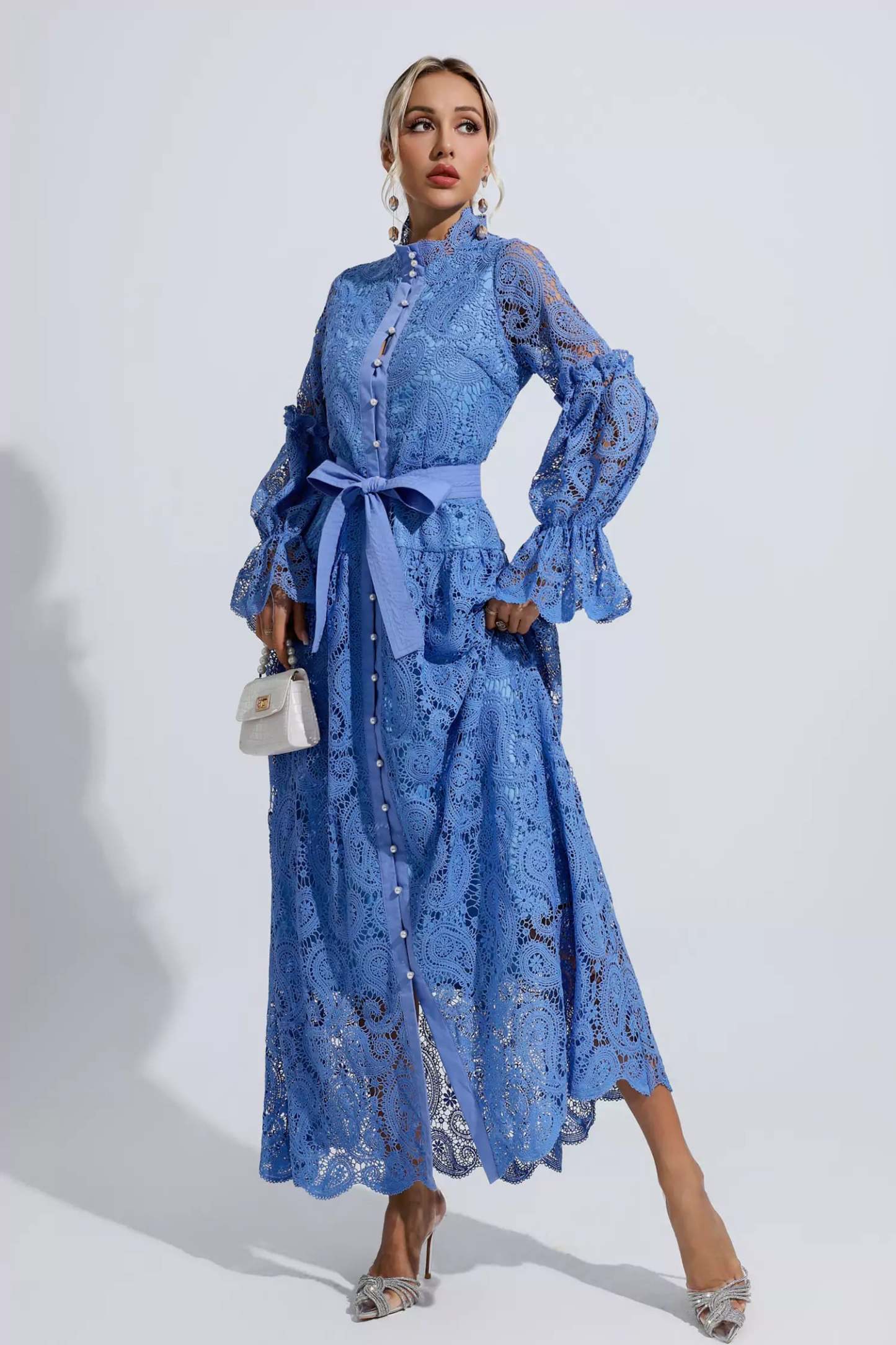 Christopher Blue Lace Floral Cutout Maxi Dress