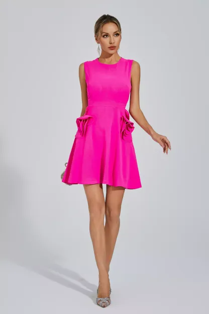 Phalaenopsis Rose Red Sleeveless Mini Dress