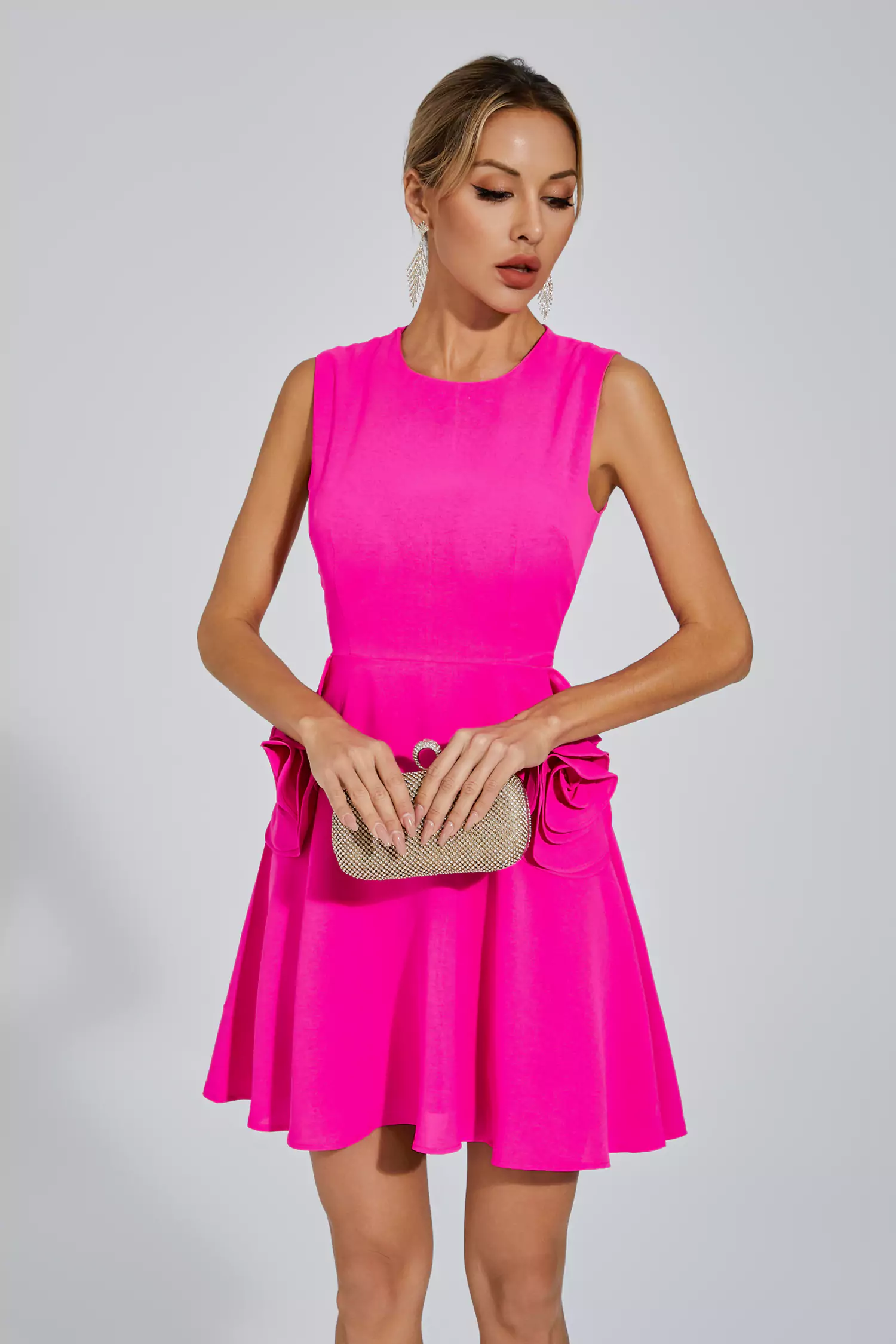 Phalaenopsis Rose Red Sleeveless Mini Dress