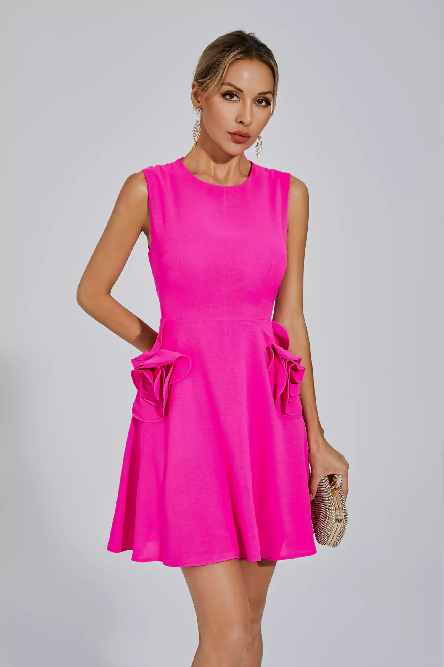 Phalaenopsis Rose Red Sleeveless Mini Dress