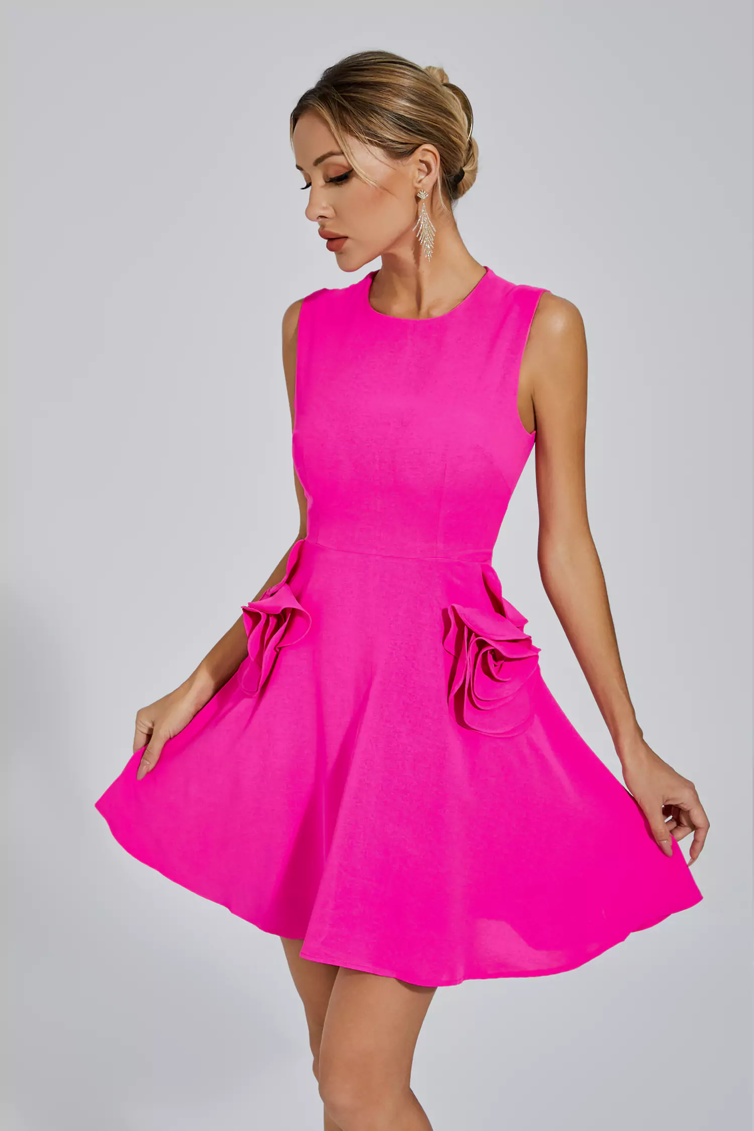 Phalaenopsis Rose Red Sleeveless Mini Dress