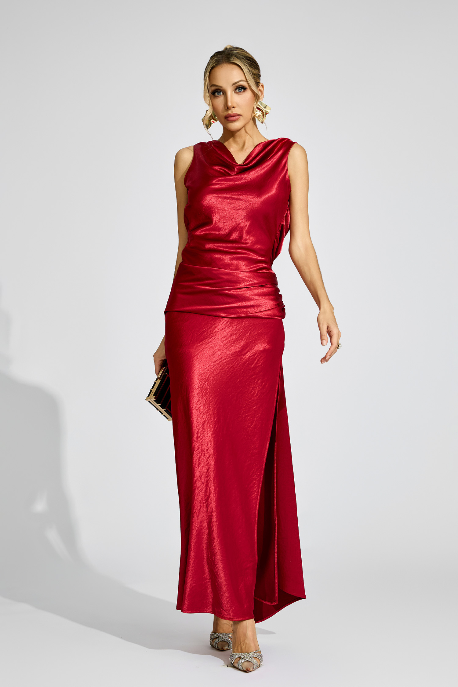 Galbraith Wine Red Satin Backless Dress