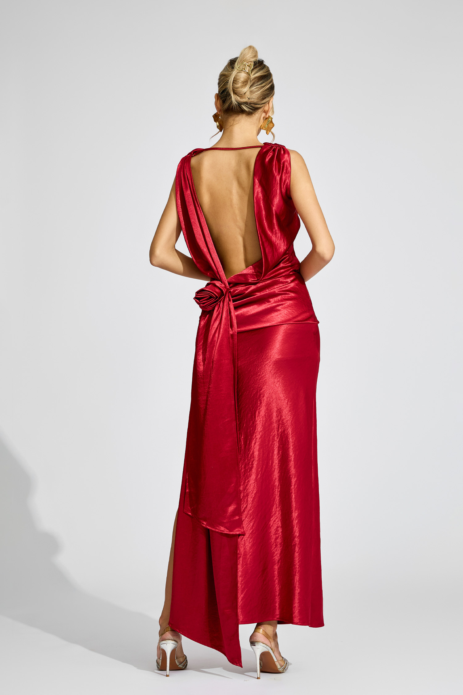 Galbraith Wine Red Satin Backless Dress