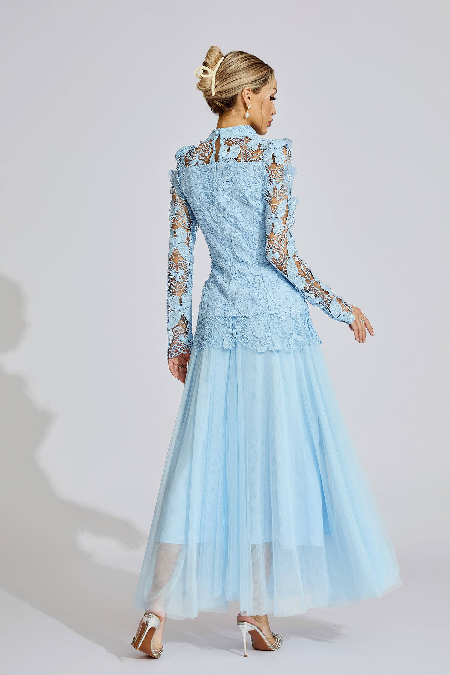 Winter Blue Embroidered Two Piece Set