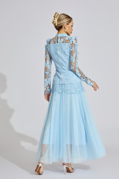 Winter Blue Embroidered Two Piece Set