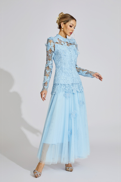 Winter Blue Embroidered Two Piece Set