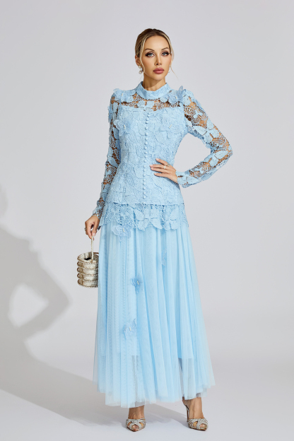 Winter Blue Embroidered Two Piece Set
