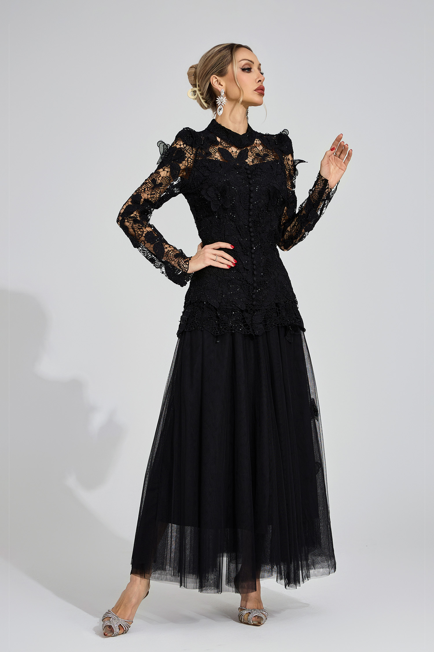 Winter Black Embroidered Two Piece Set