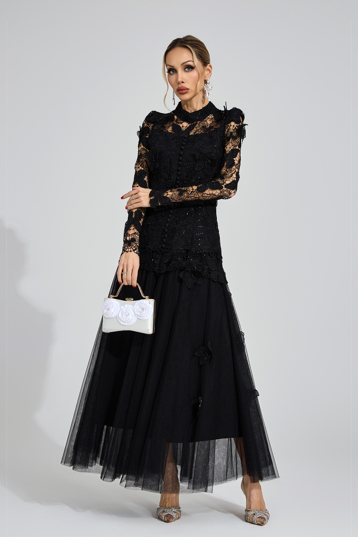 Winter Black Embroidered Two Piece Set