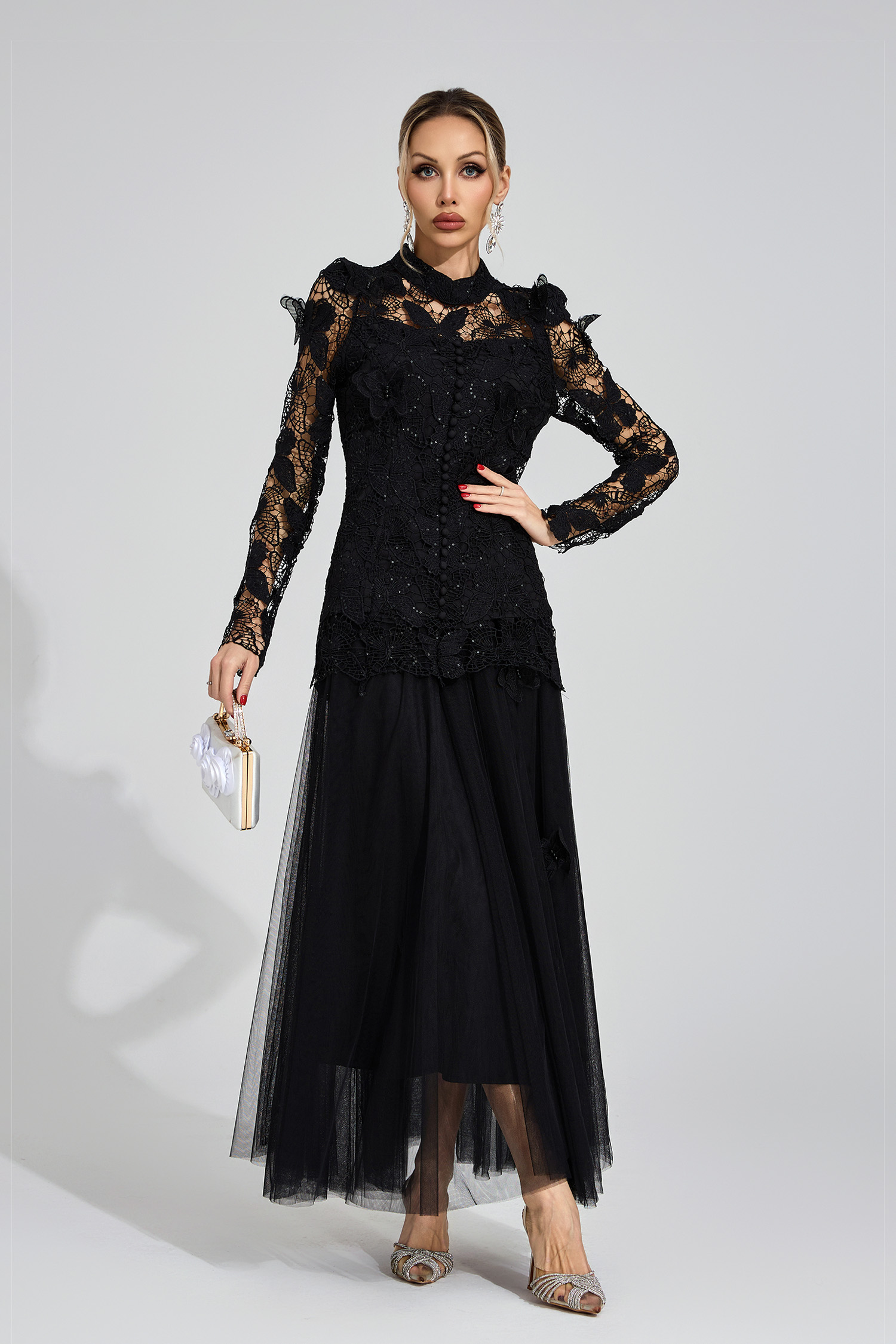 Winter Black Embroidered Two Piece Set