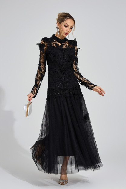 Winter Black Embroidered Two Piece Set