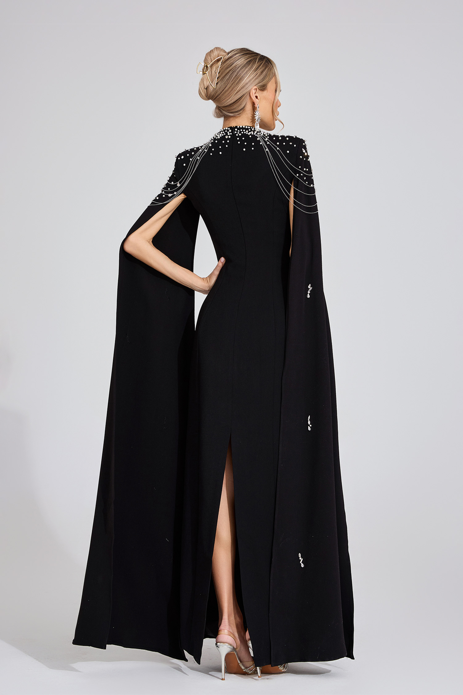 Down Black Beaded Maxi Dress