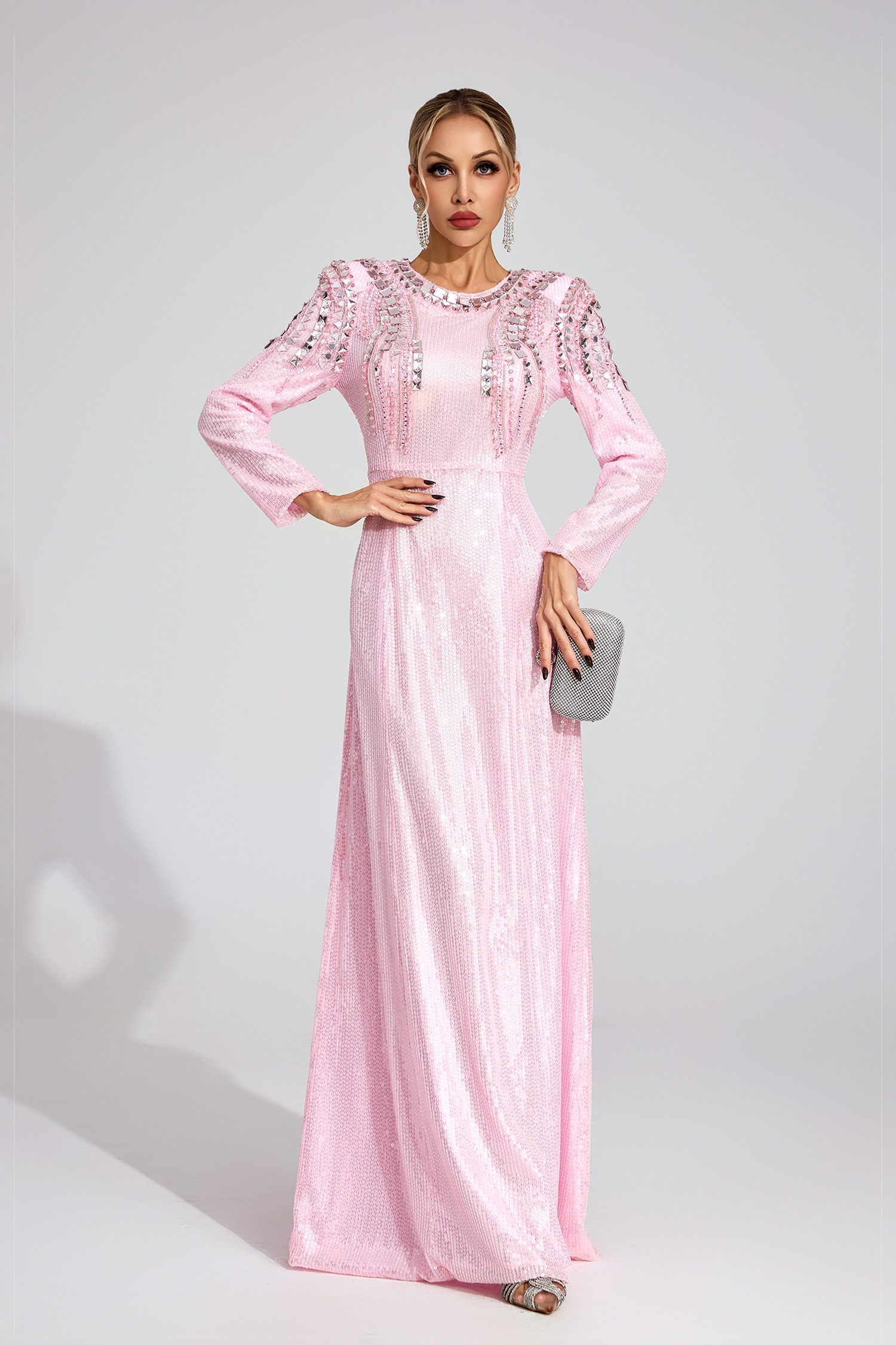 Wick Pink Sequined Maxi Dress