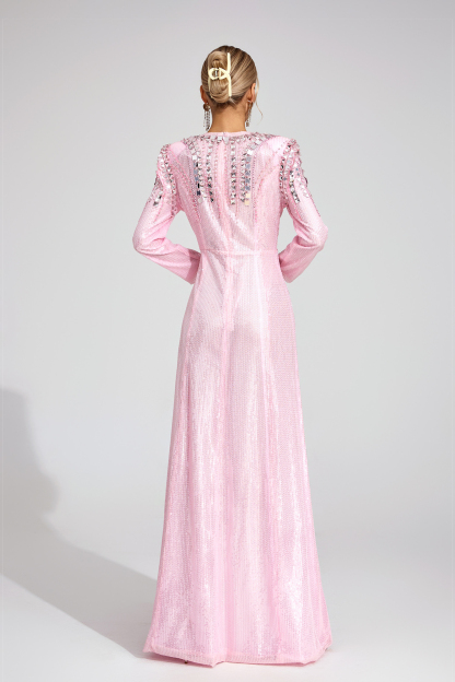 Wick Pink Sequined Maxi Dress