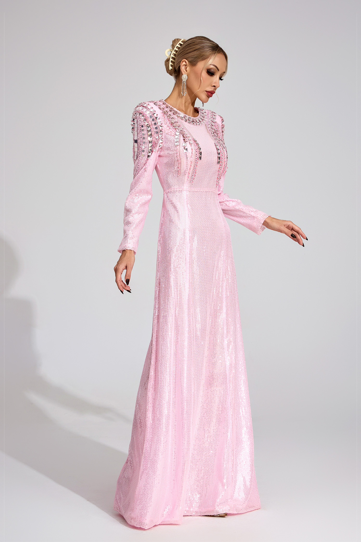Wick Pink Sequined Maxi Dress