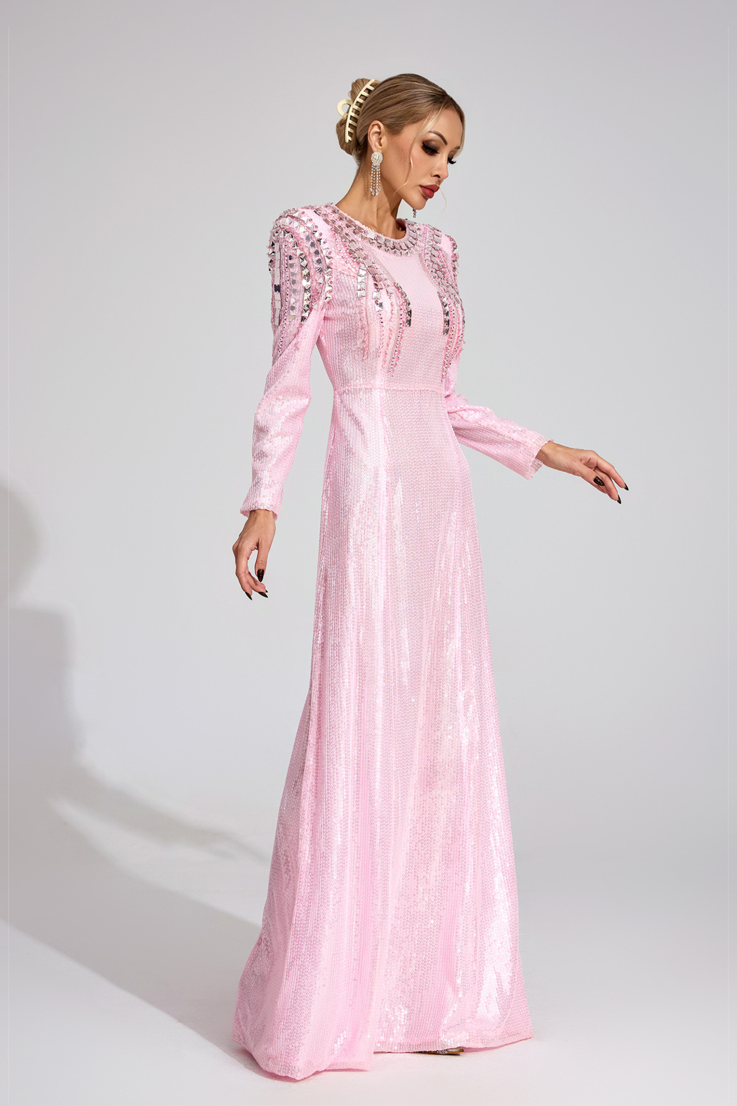 Wick Pink Sequined Maxi Dress