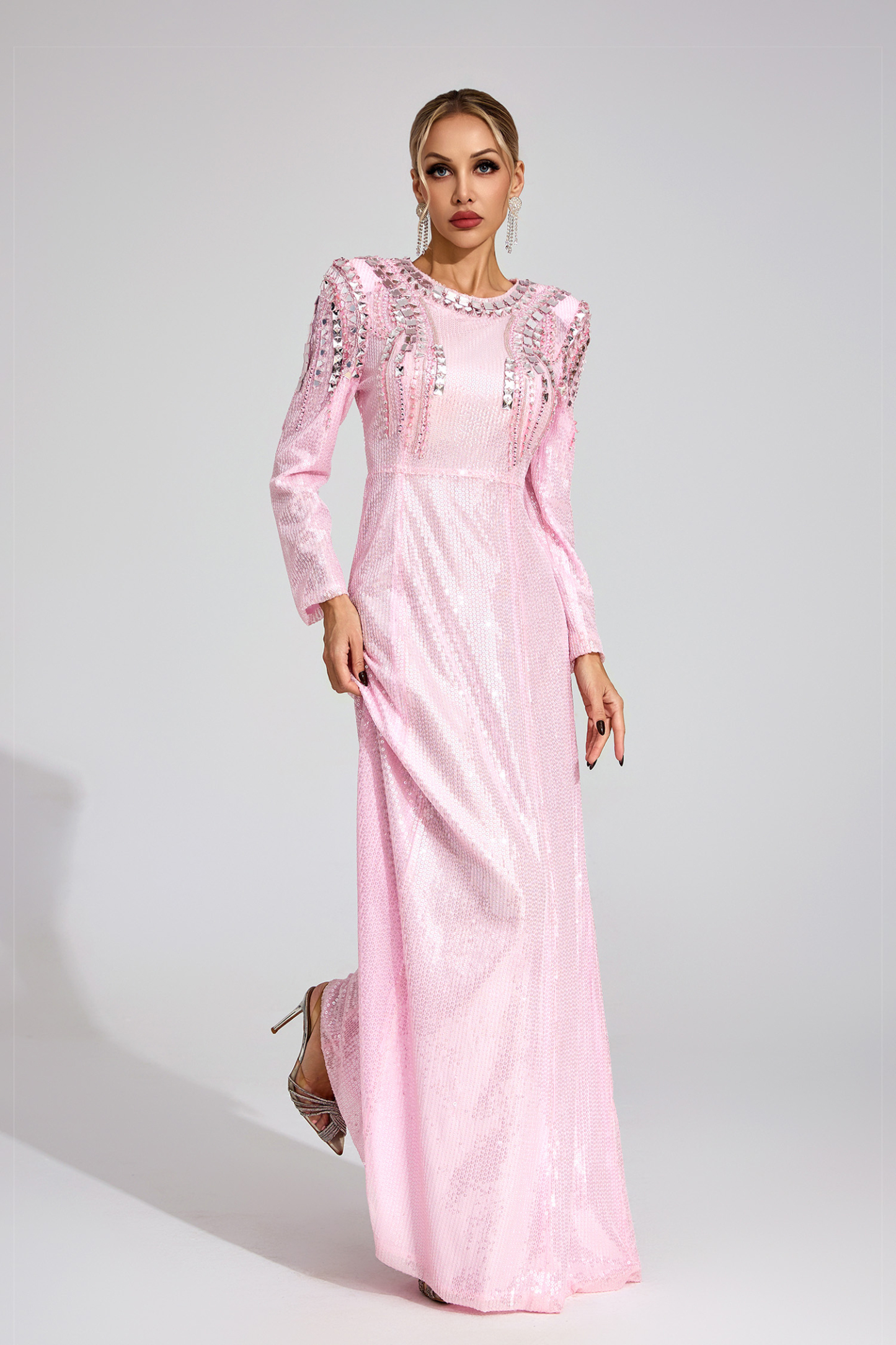 Wick Pink Sequined Maxi Dress
