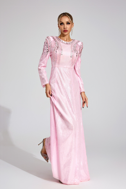 Wick Pink Sequined Maxi Dress