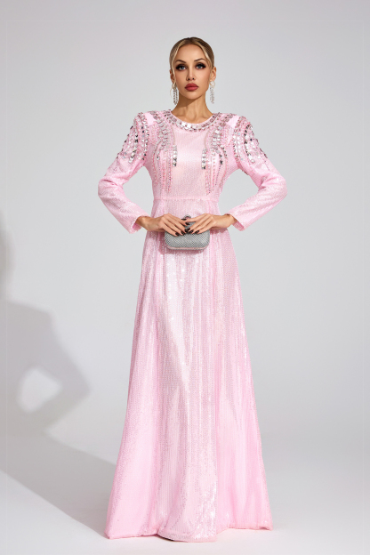 Wick Pink Sequined Maxi Dress