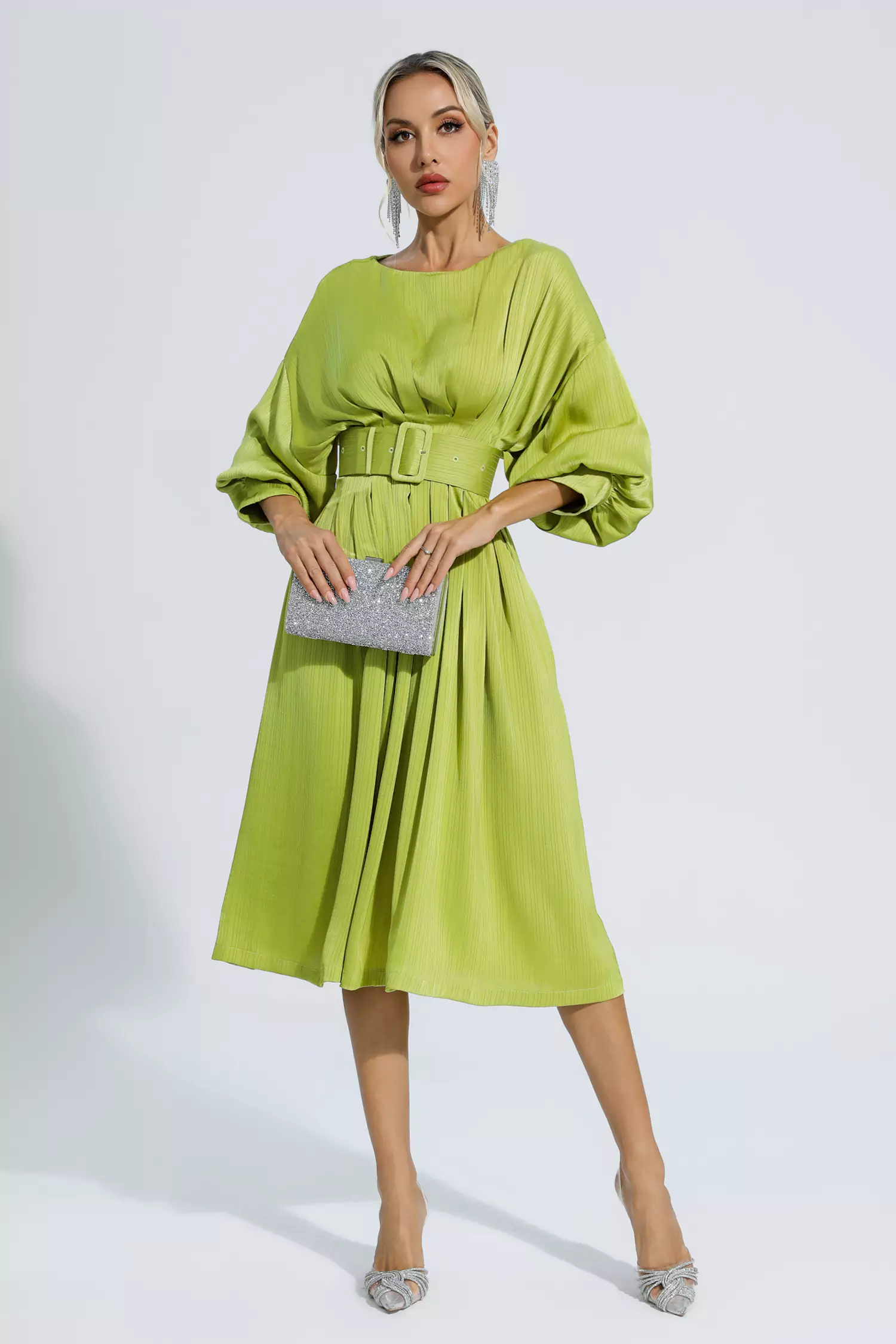 Sonmerfield Light Green Satin Midi Dress
