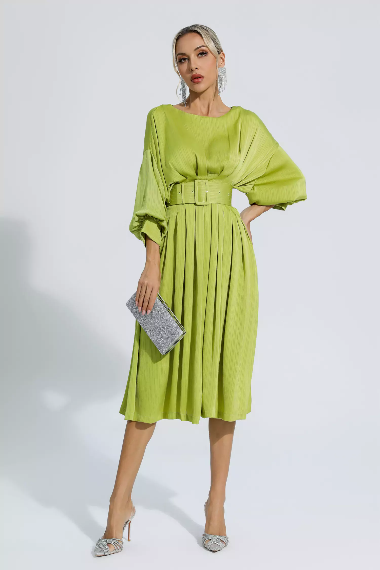 Sonmerfield Light Green Satin Midi Dress