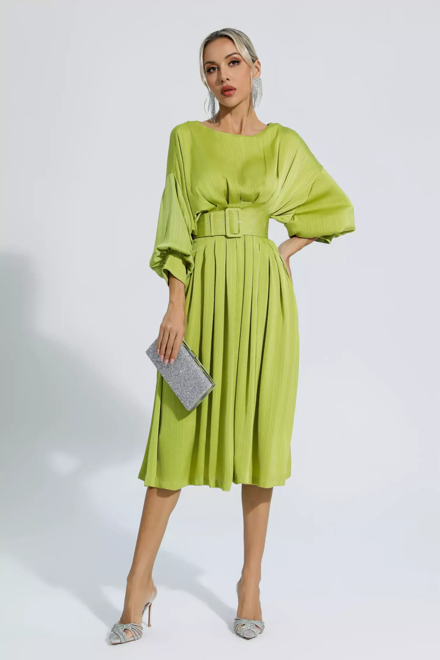 Sonmerfield Light Green Satin Midi Dress