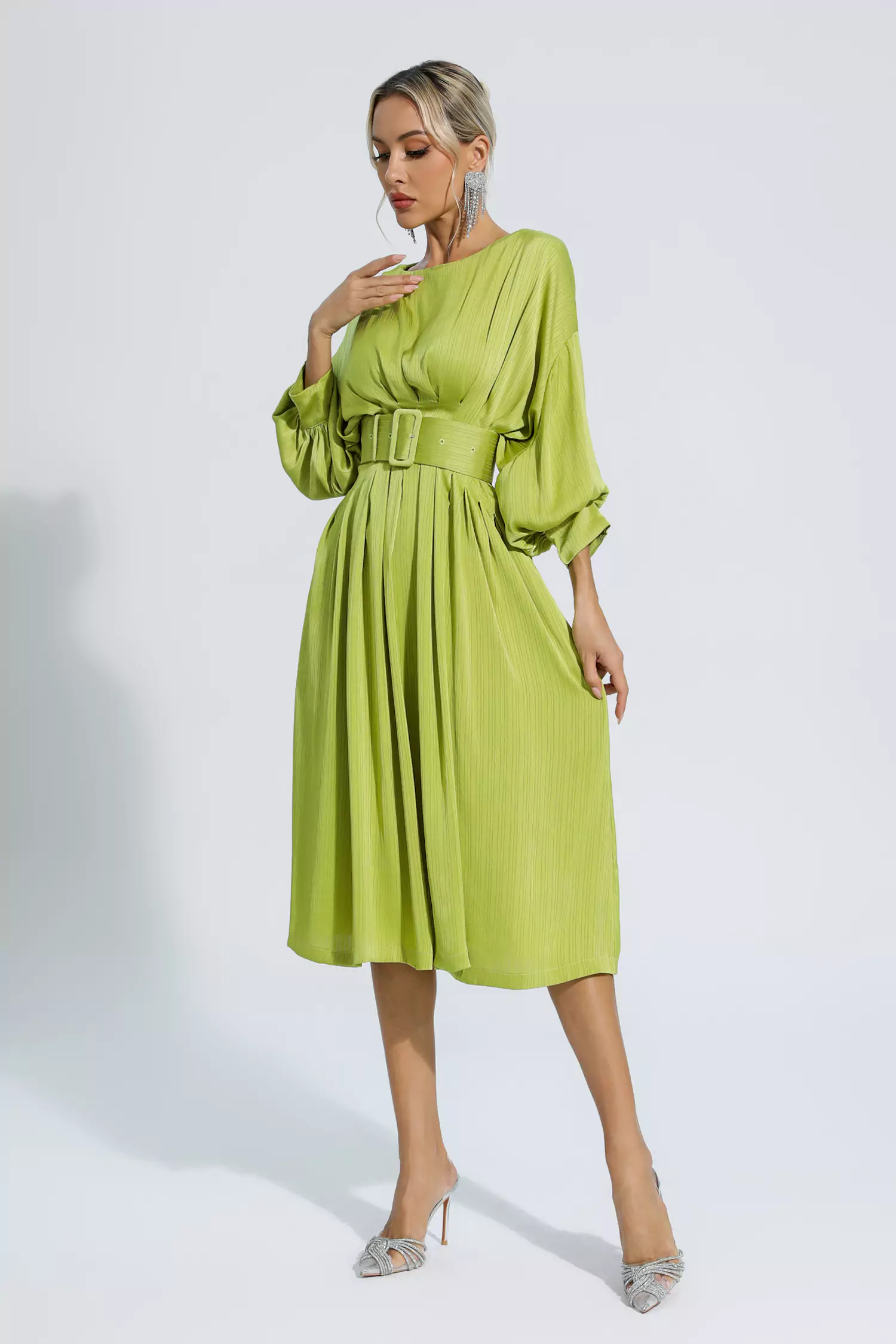 Sonmerfield Light Green Satin Midi Dress