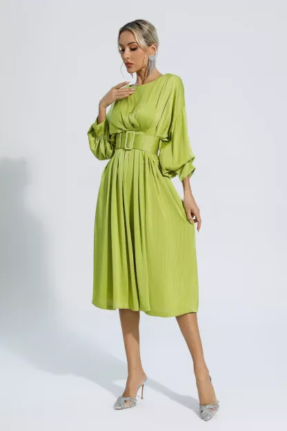 Sonmerfield Light Green Satin Midi Dress