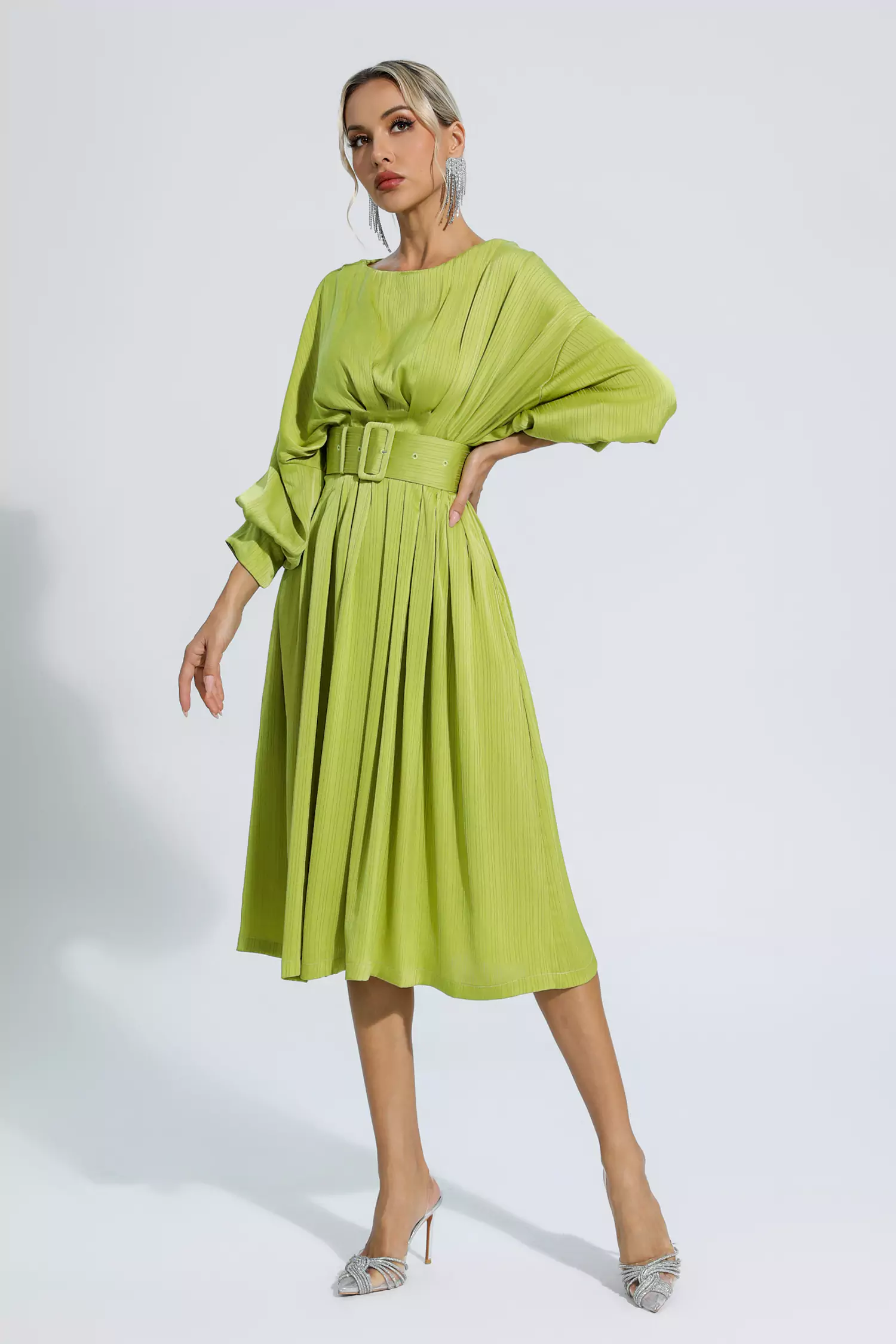 Sonmerfield Light Green Satin Midi Dress
