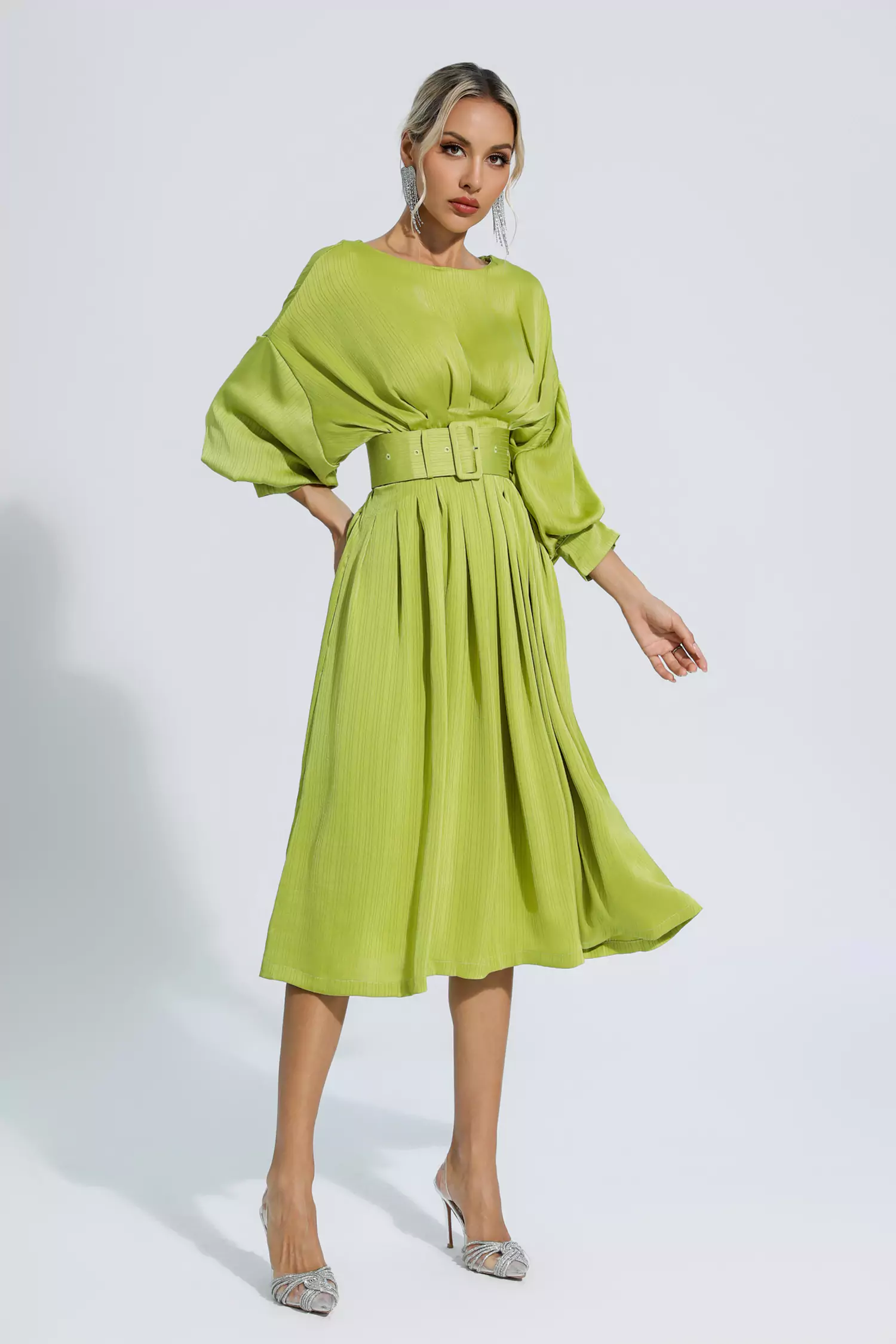 Sonmerfield Light Green Satin Midi Dress