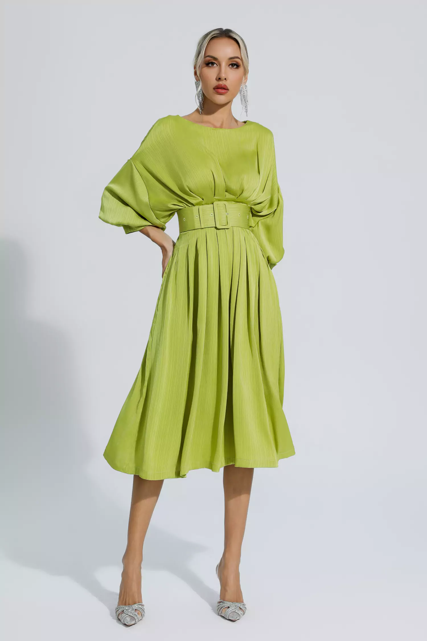 Sonmerfield Light Green Satin Midi Dress