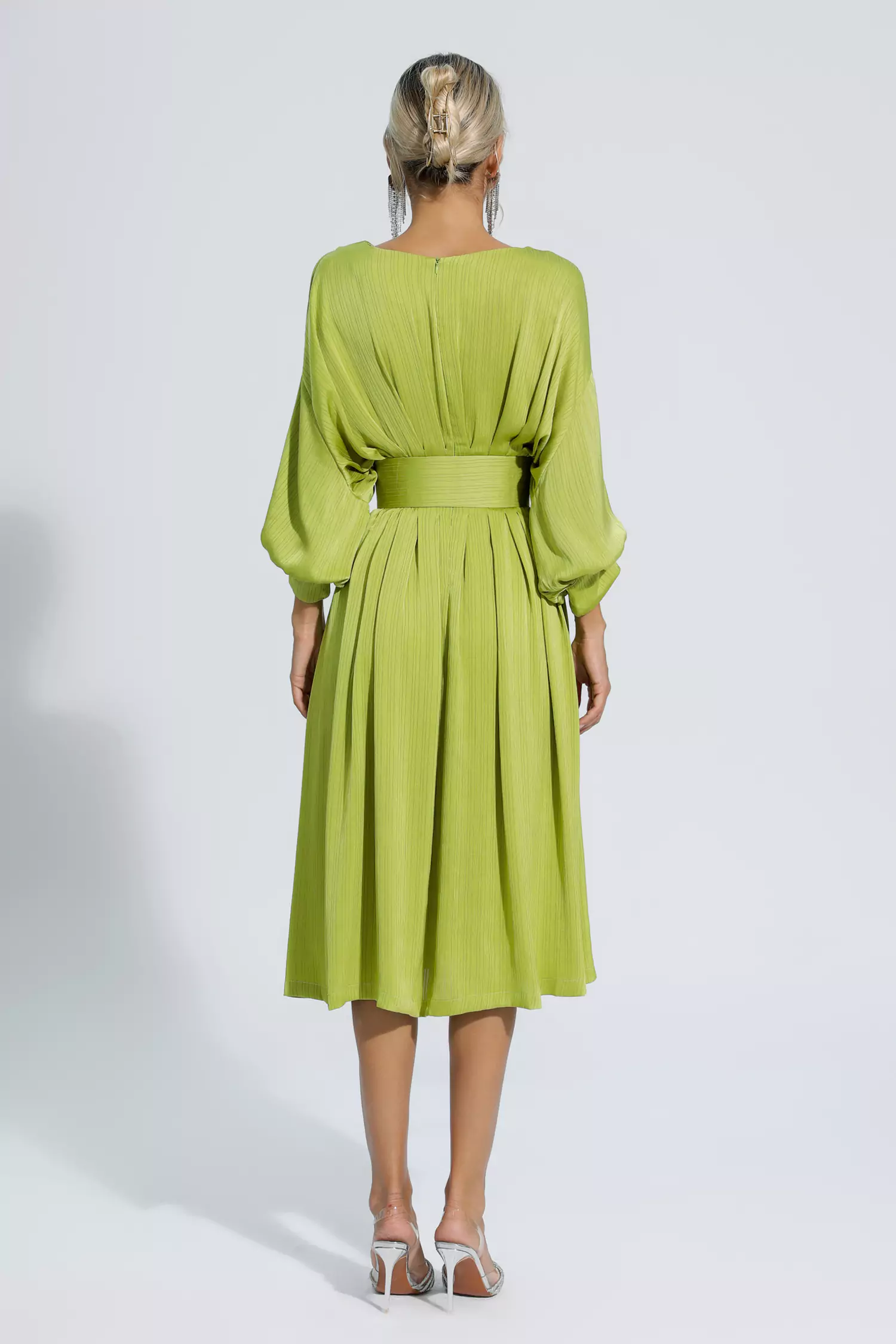 Sonmerfield Light Green Satin Midi Dress