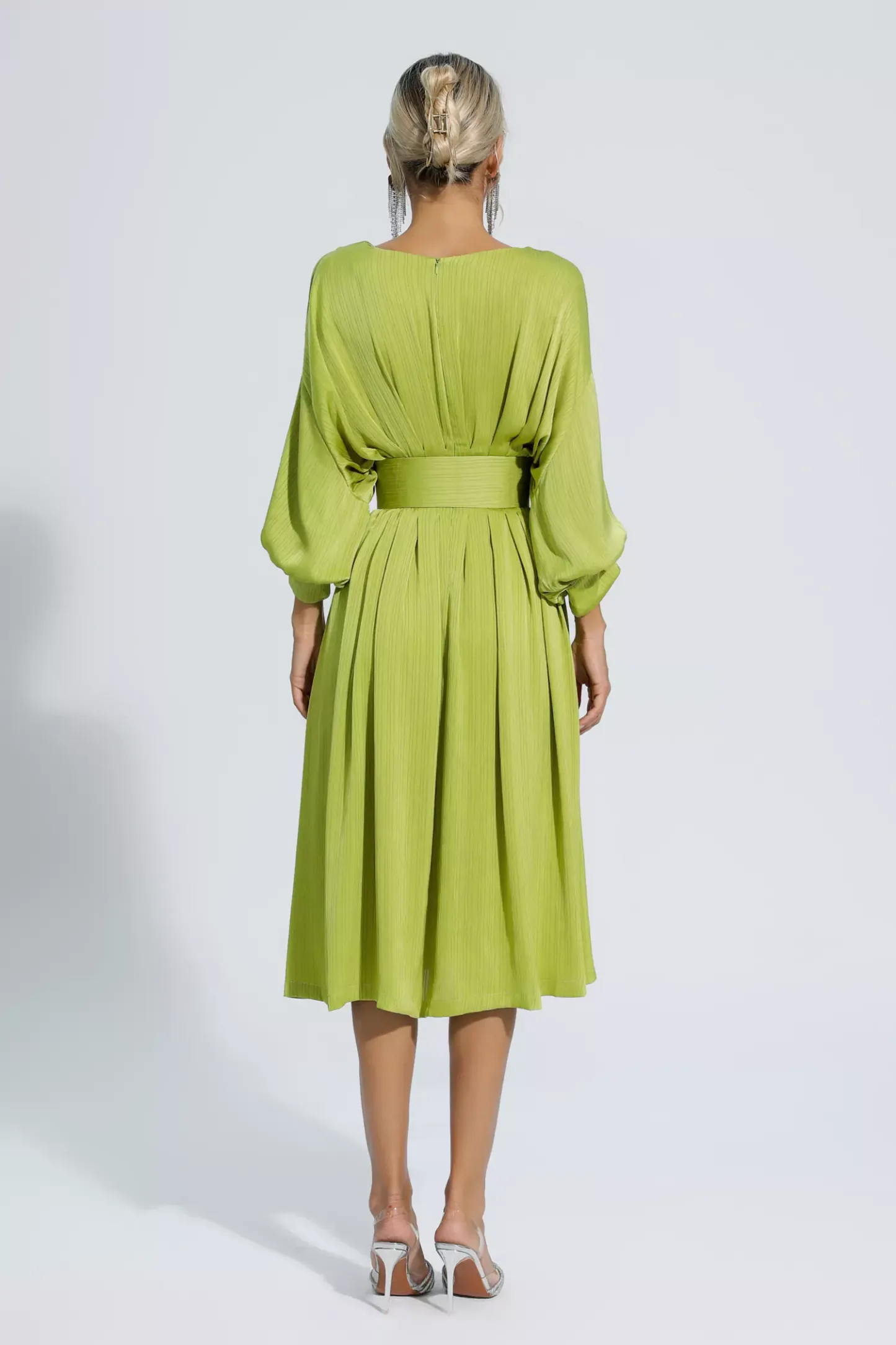 Sonmerfield Light Green Satin Midi Dress