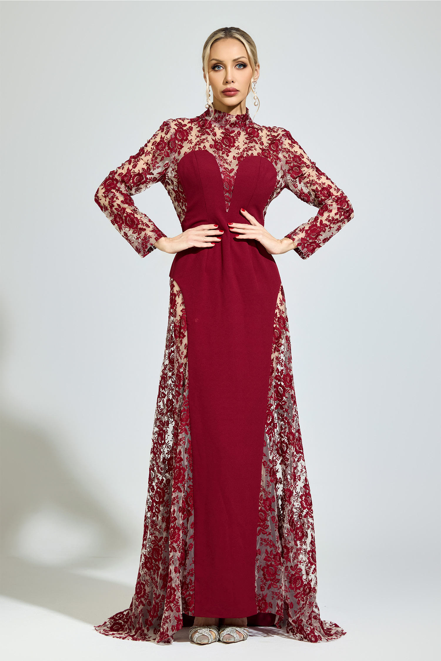 Deleuze Red Embroidered Formal Dress
