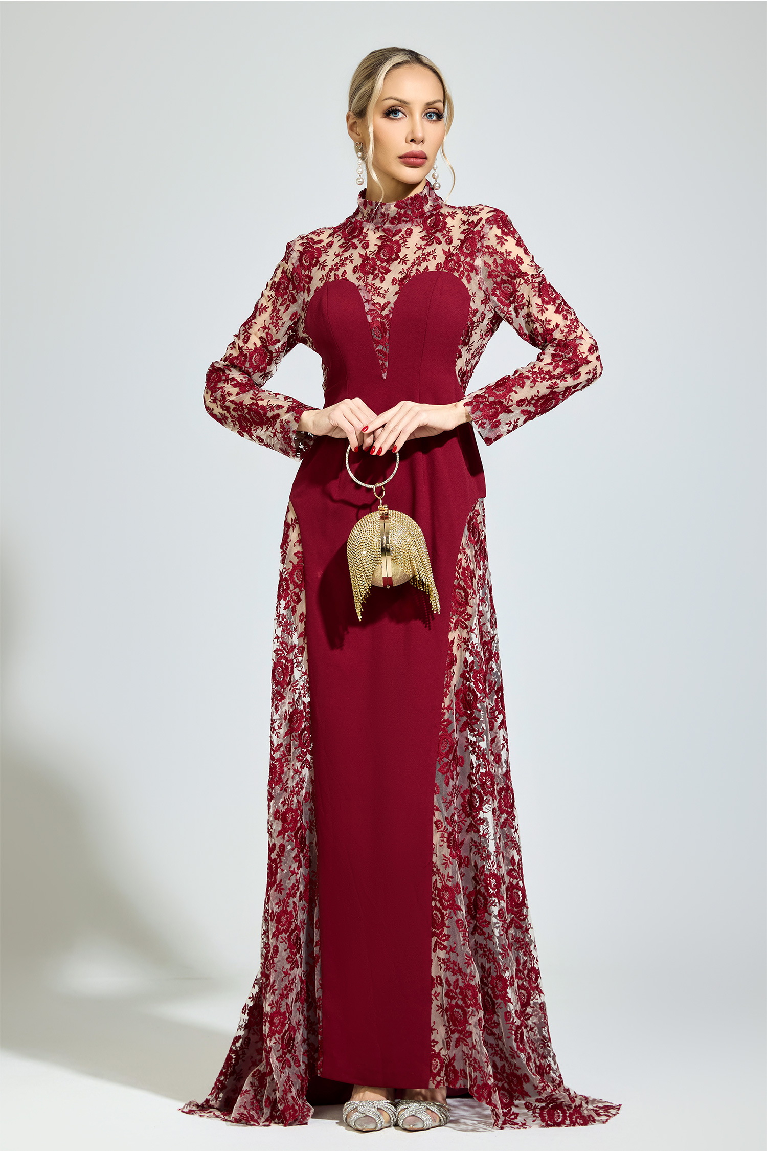 Deleuze Red Embroidered Formal Dress