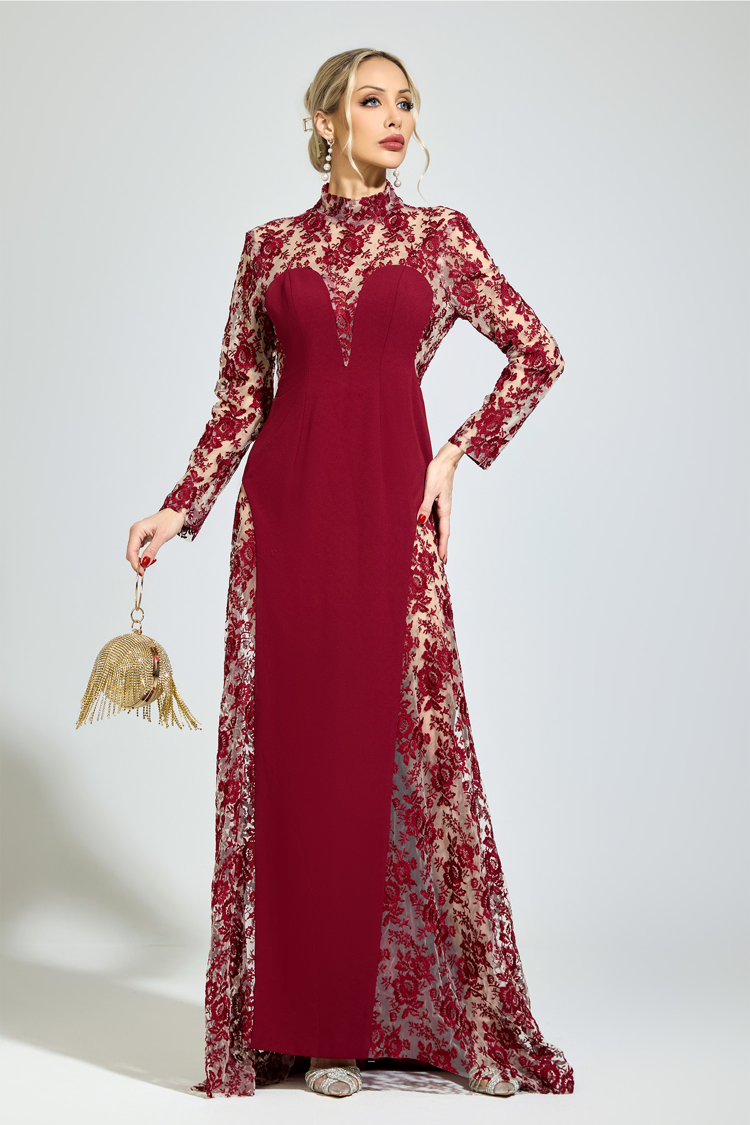 Deleuze Red Embroidered Formal Dress