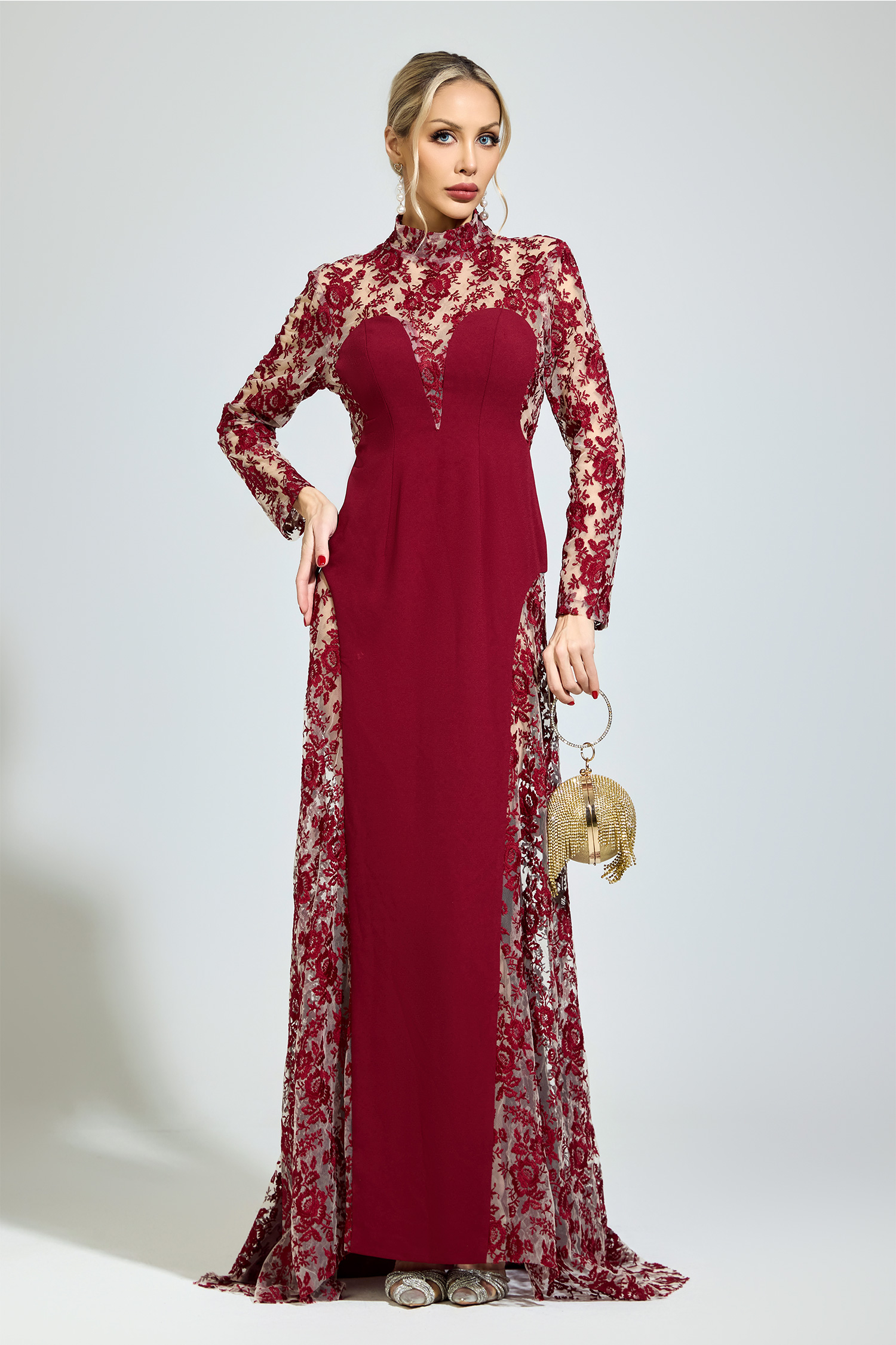 Deleuze Red Embroidered Formal Dress