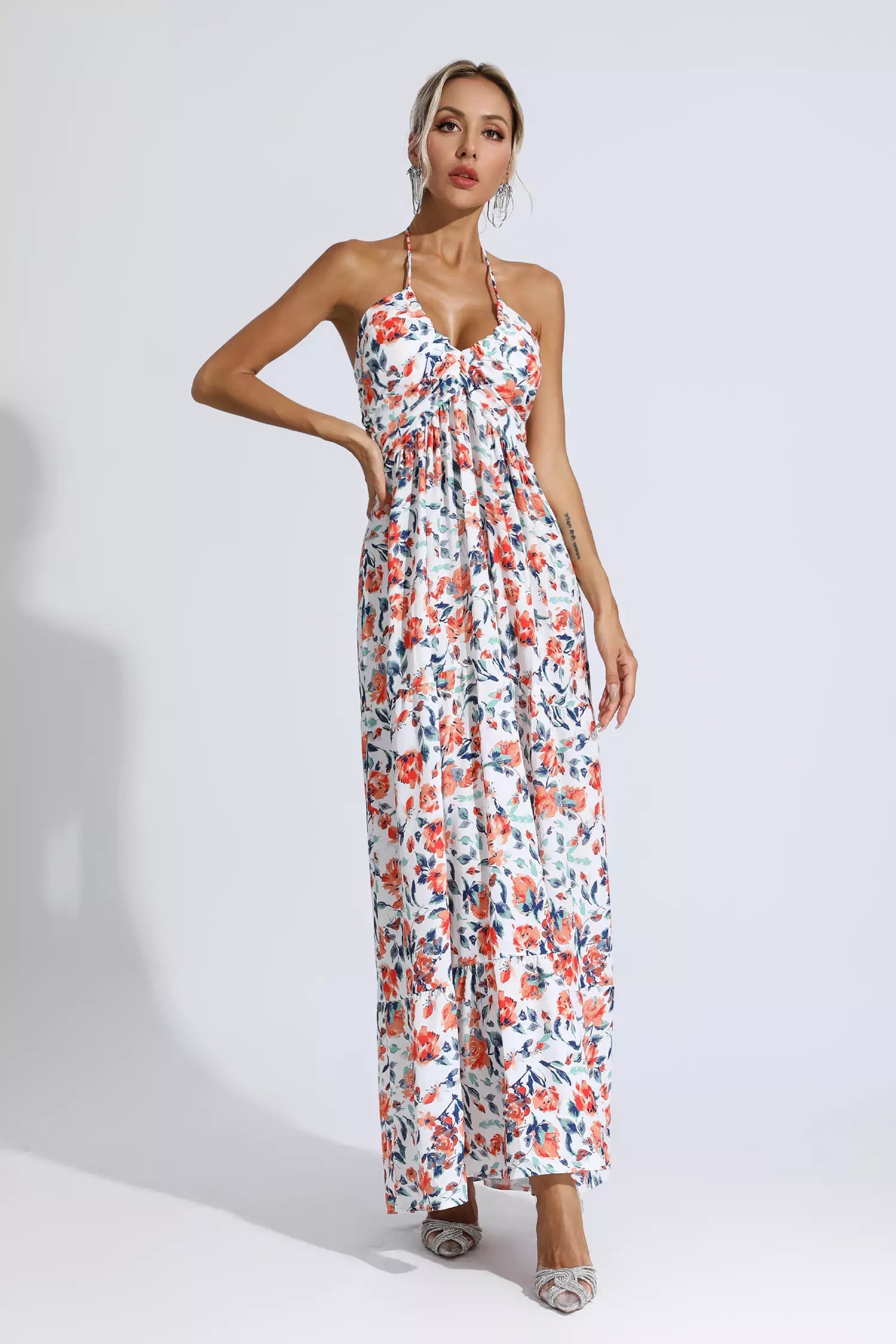 Lewis Orange Floral Printed Maxi Dress